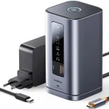 11 az 1-ben USB-C HDMI DP USB-A USB-C RJ45 PD 3,5 mm-es mini jack EU töltő dokkolóállomás – szürke
