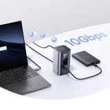 11 az 1-ben USB-C HDMI DP USB-A USB-C RJ45 PD 3,5 mm-es mini jack EU töltő dokkolóállomás – szürke 11