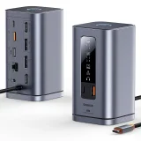 11 az 1-ben USB-C HDMI DP USB-A USB-C RJ45 PD 3,5 mm-es mini jack EU töltő dokkolóállomás – szürke 2