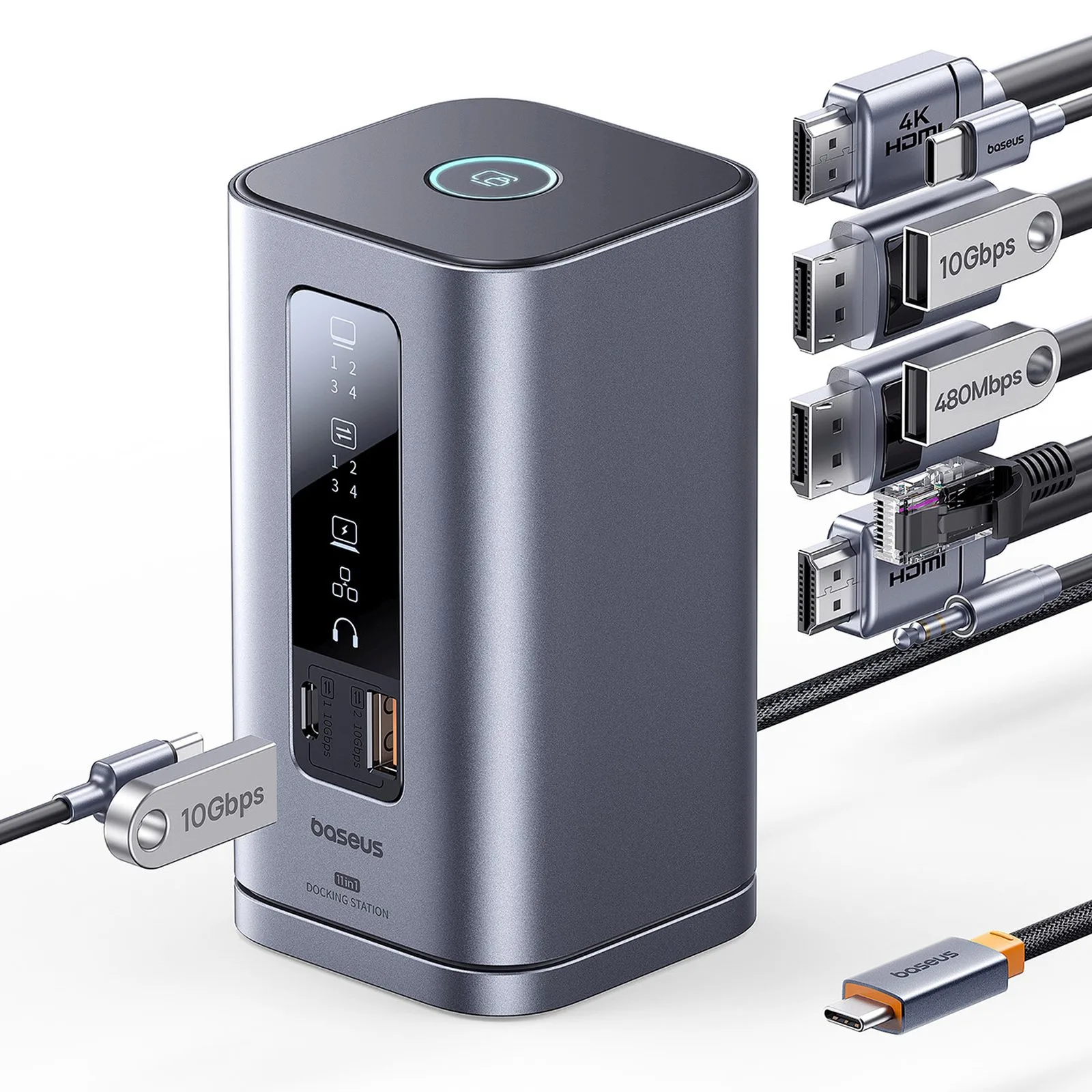 Stație de andocare 11-în-1 USB-C HDMI DP USB-A USB-C RJ45 PD mini jack de 3,5 mm încărcător UE – gri 3