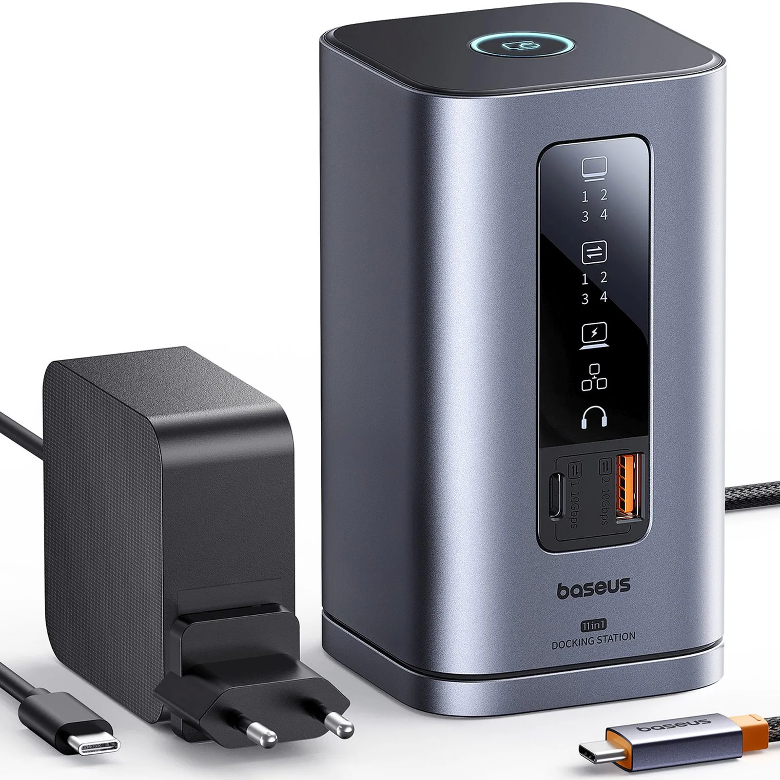 Stație de andocare 11-în-1 USB-C HDMI DP USB-A USB-C RJ45 PD mini jack de 3,5 mm încărcător UE – gri 4