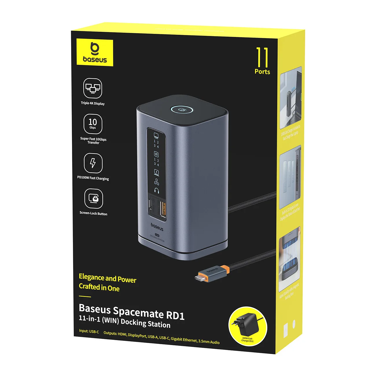 Stație de andocare 11-în-1 USB-C HDMI DP USB-A USB-C RJ45 PD mini jack de 3,5 mm încărcător UE – gri 5
