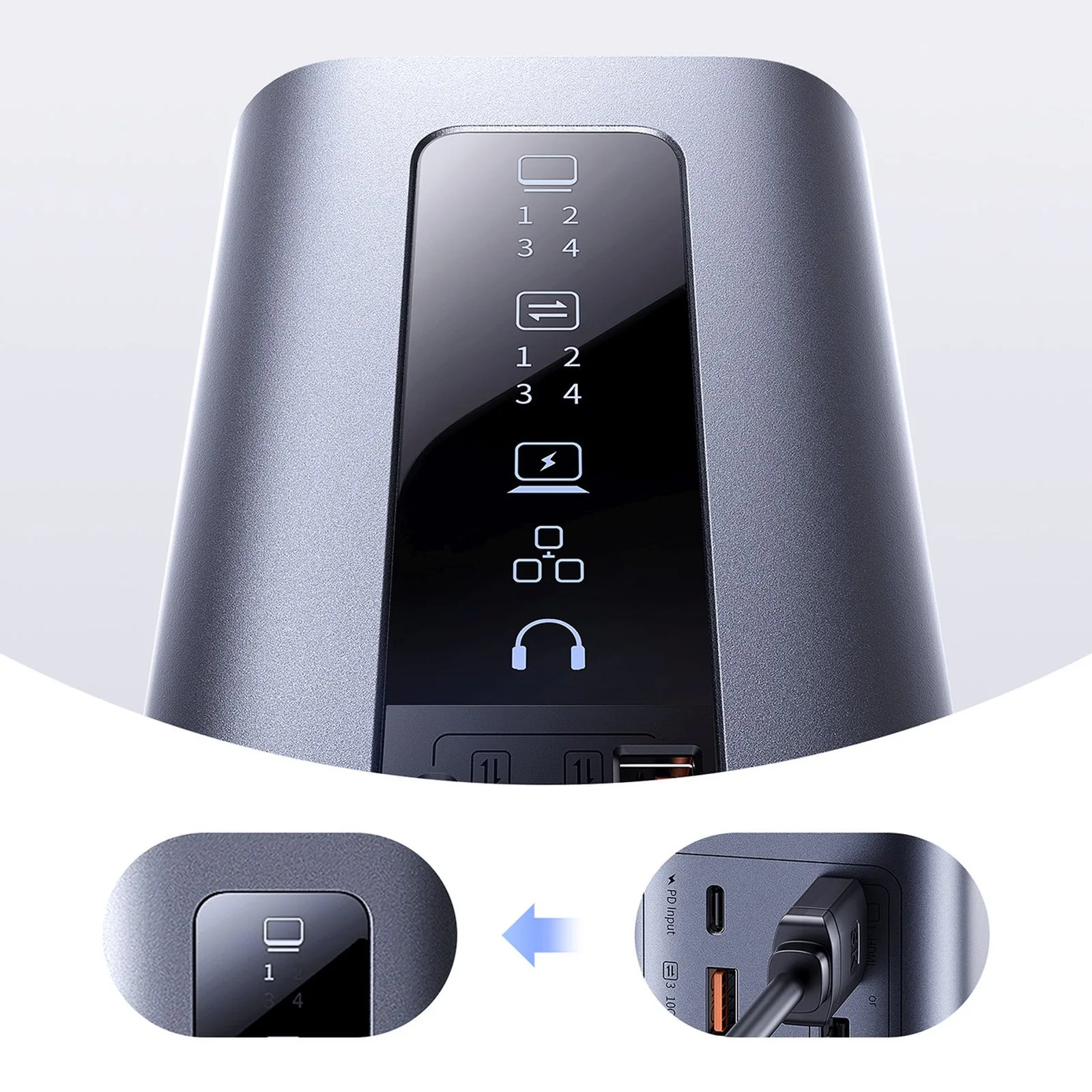 Stație de andocare 11-în-1 USB-C HDMI DP USB-A USB-C RJ45 PD mini jack de 3,5 mm încărcător UE – gri 9