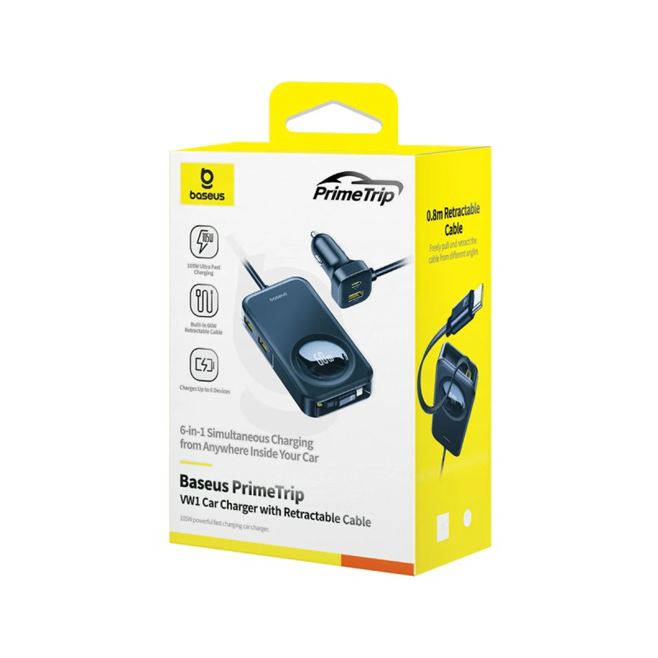 Autoladegerät mit einziehbarem Kabel für bis zu 6 Geräte, 60 W – schwarz 2