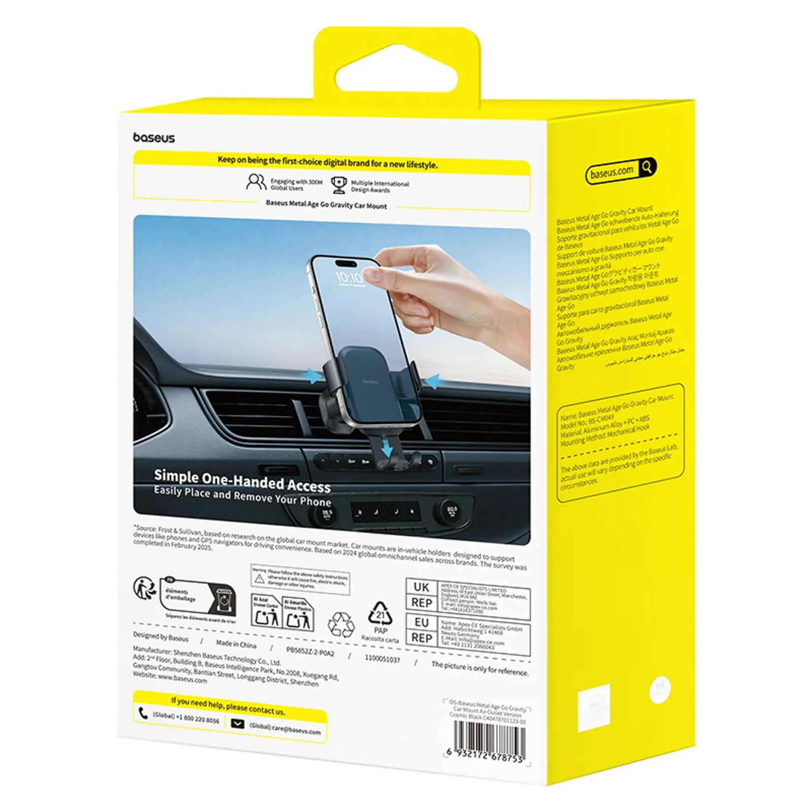 Suport auto cu alimentare prin gravitație pentru smartphone-uri, montat pe grila de ventilație – negru 3