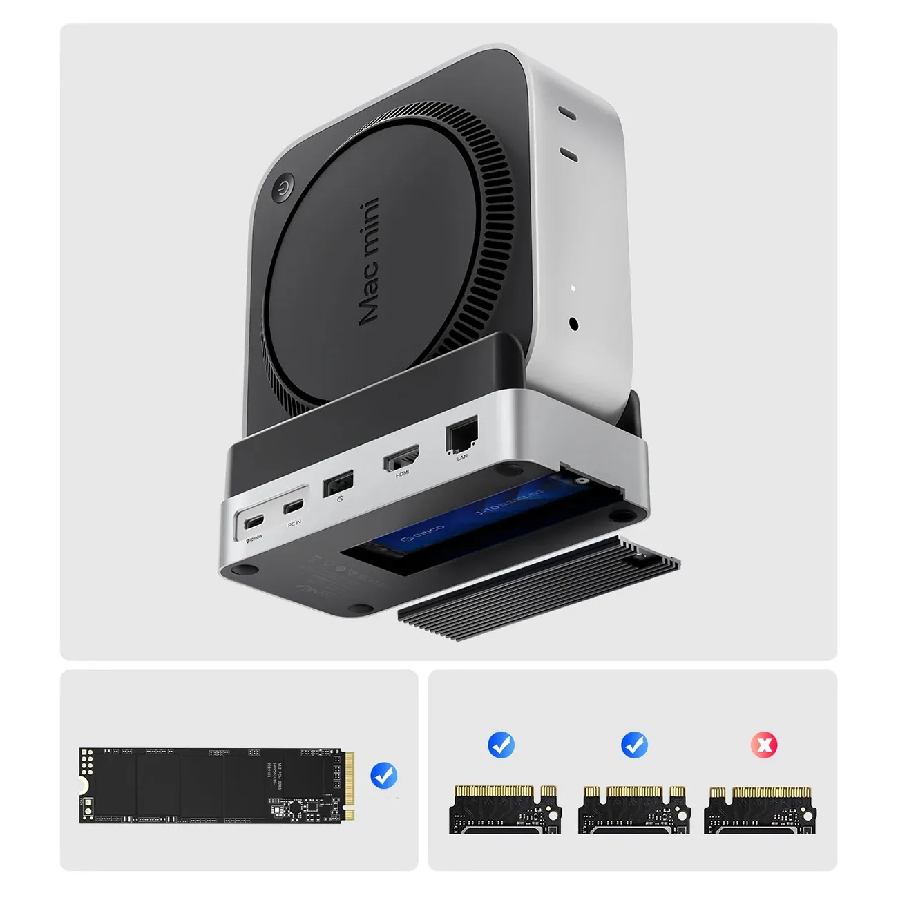 Dokovacia stanica 10 v 1 pre Mac mini M.2 USB-C USB-A HDMI RJ45 SD/TF – strieborná 4