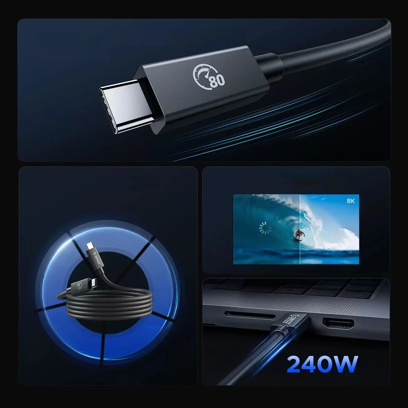 USB-C-zu-USB4-Thunderbolt-5-Kabel, 80 Gbit/s, 240 W, 1,5 m – Schwarz 7