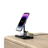 3-u-1 bežični punjač s postoljem za pametni telefon, Apple Watch i AirPods MagSafe - crna 5