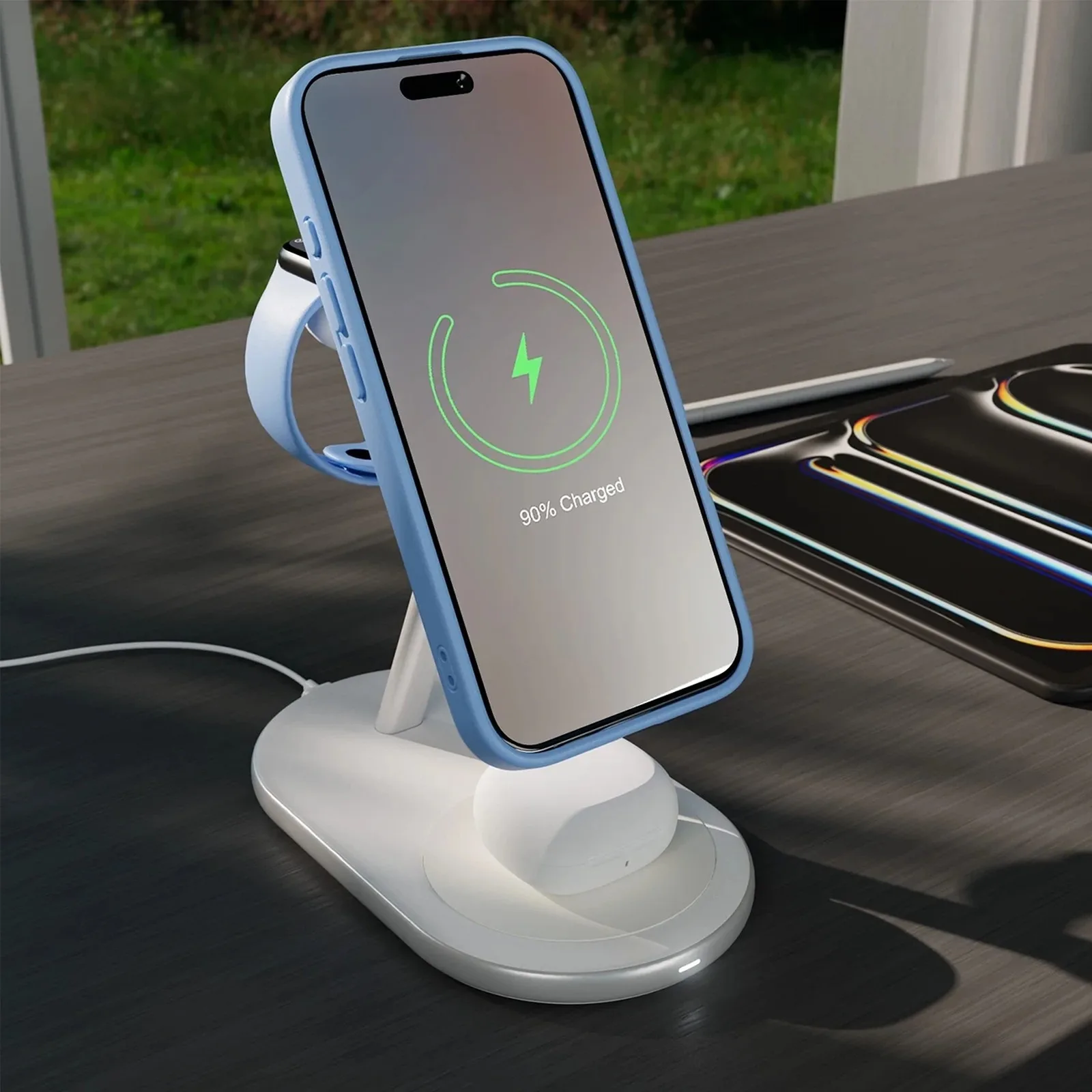Ładowarka bezprzewodowa 3w1 do telefonu smartwatcha słuchawek Qi2 MagSafe - biała 8