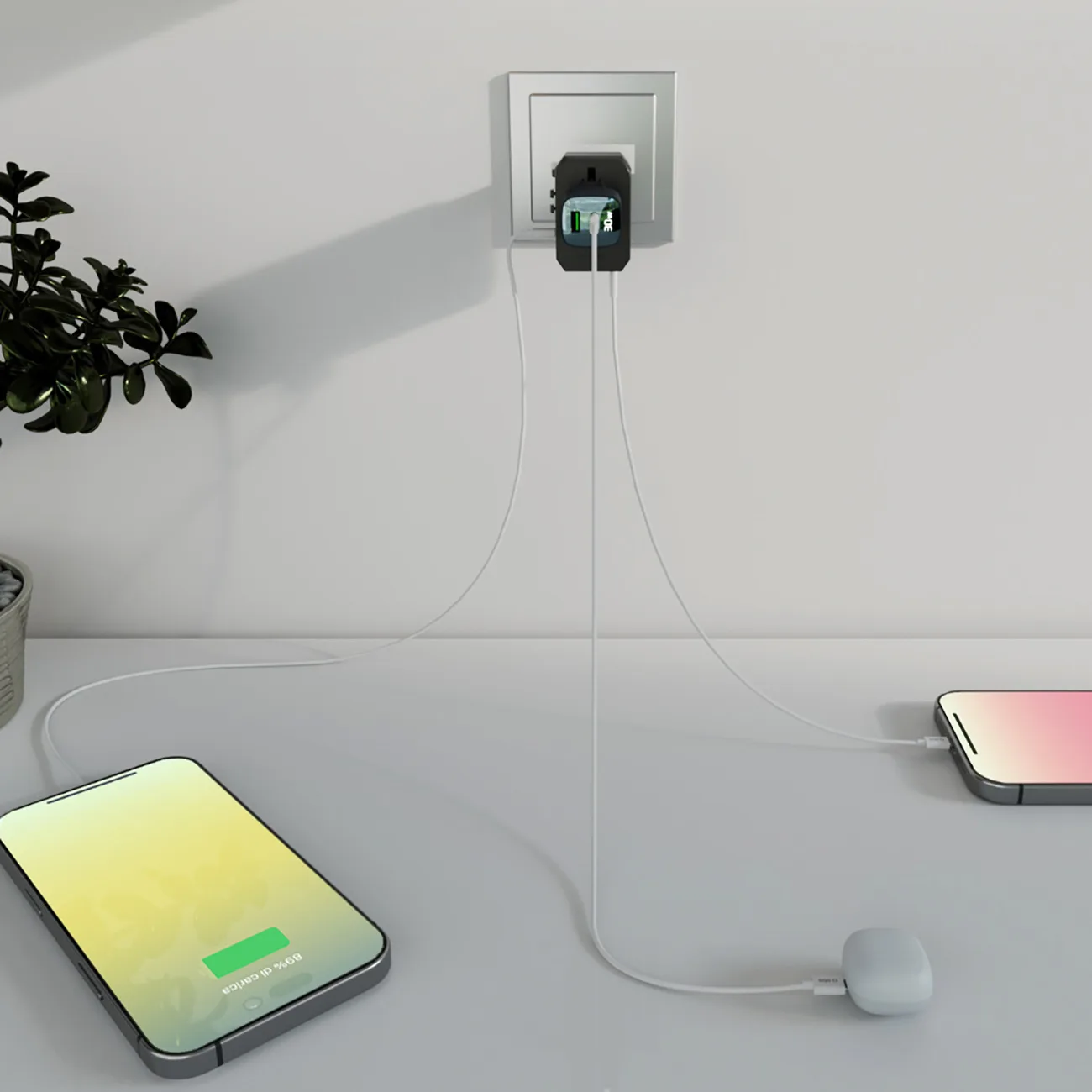 Adapter podróżny przejściówka do gniazdek EU UK US AUS USB-C USB-A GaN 70W - czarny 10