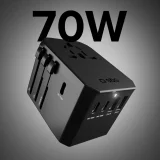 Cestovný adaptér pre zásuvky v EÚ, Veľkej Británii, USA a Austrálii s portmi USB-C a USB-A, GaN 70 W – čierny 4