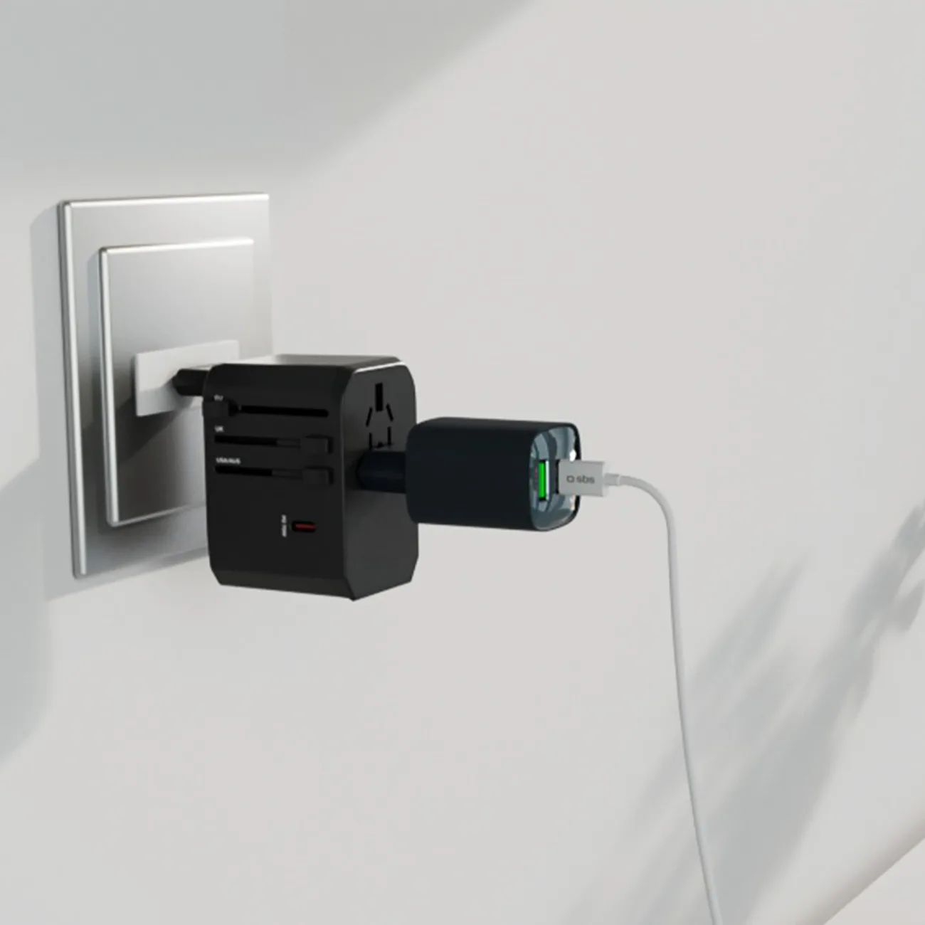 Adapter podróżny przejściówka do gniazdek EU UK US AUS USB-C USB-A GaN 70W - czarny 9