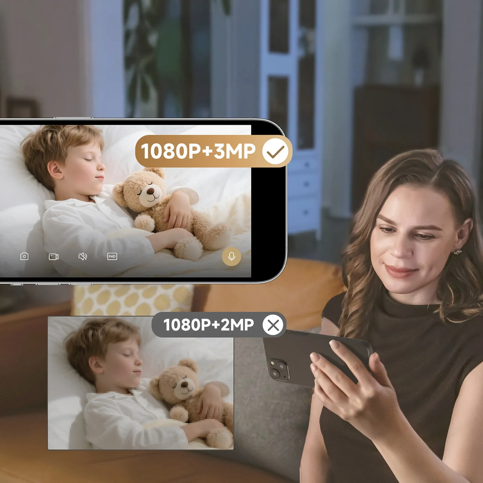 1080p IR Wi-Fi Bluetooth vnútorná bezpečnostná kamera – biela 3