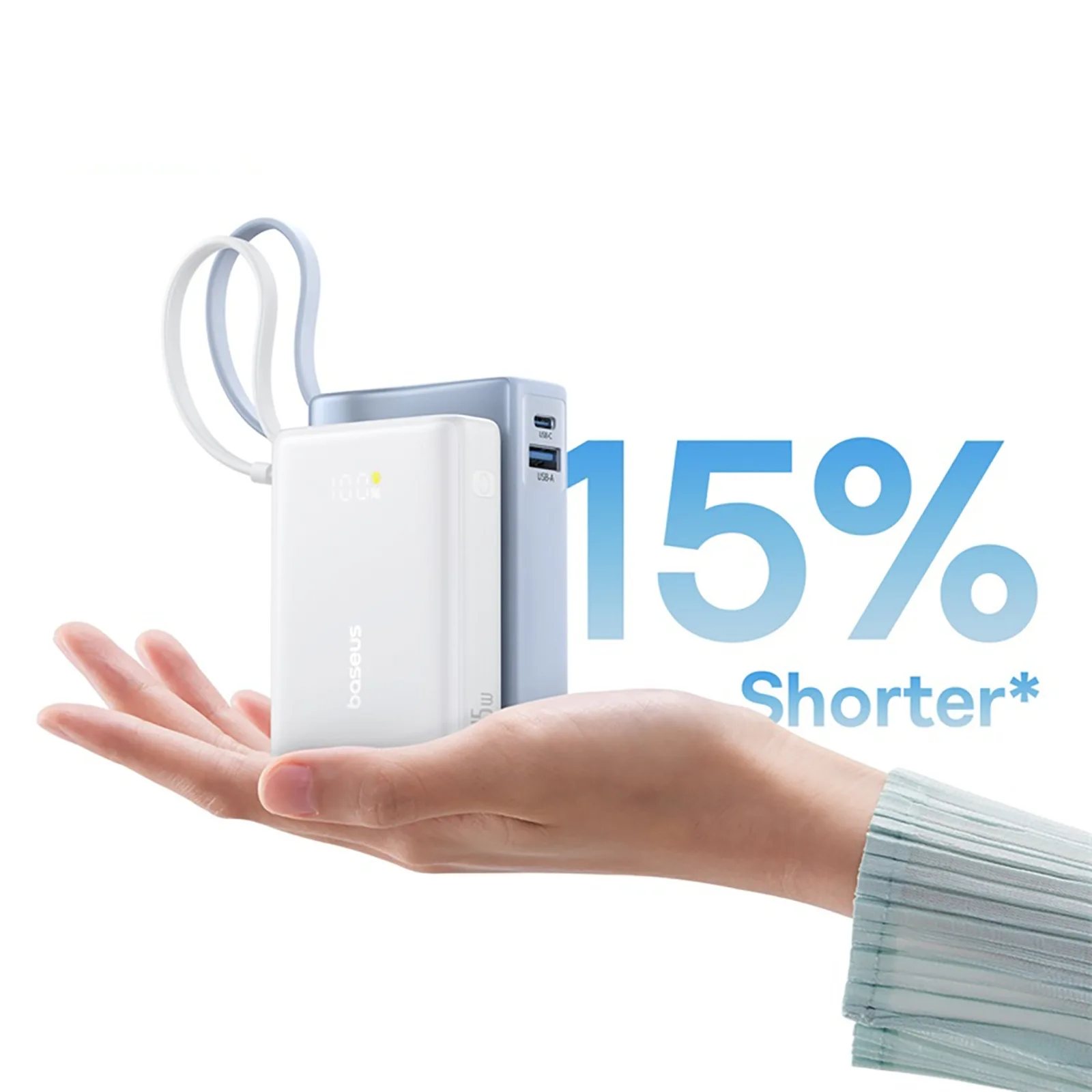 10000mAh 45W PicoGo USB-A USB-C Power Bank s ugrađenim kabelom i zaslonom - bijela 7