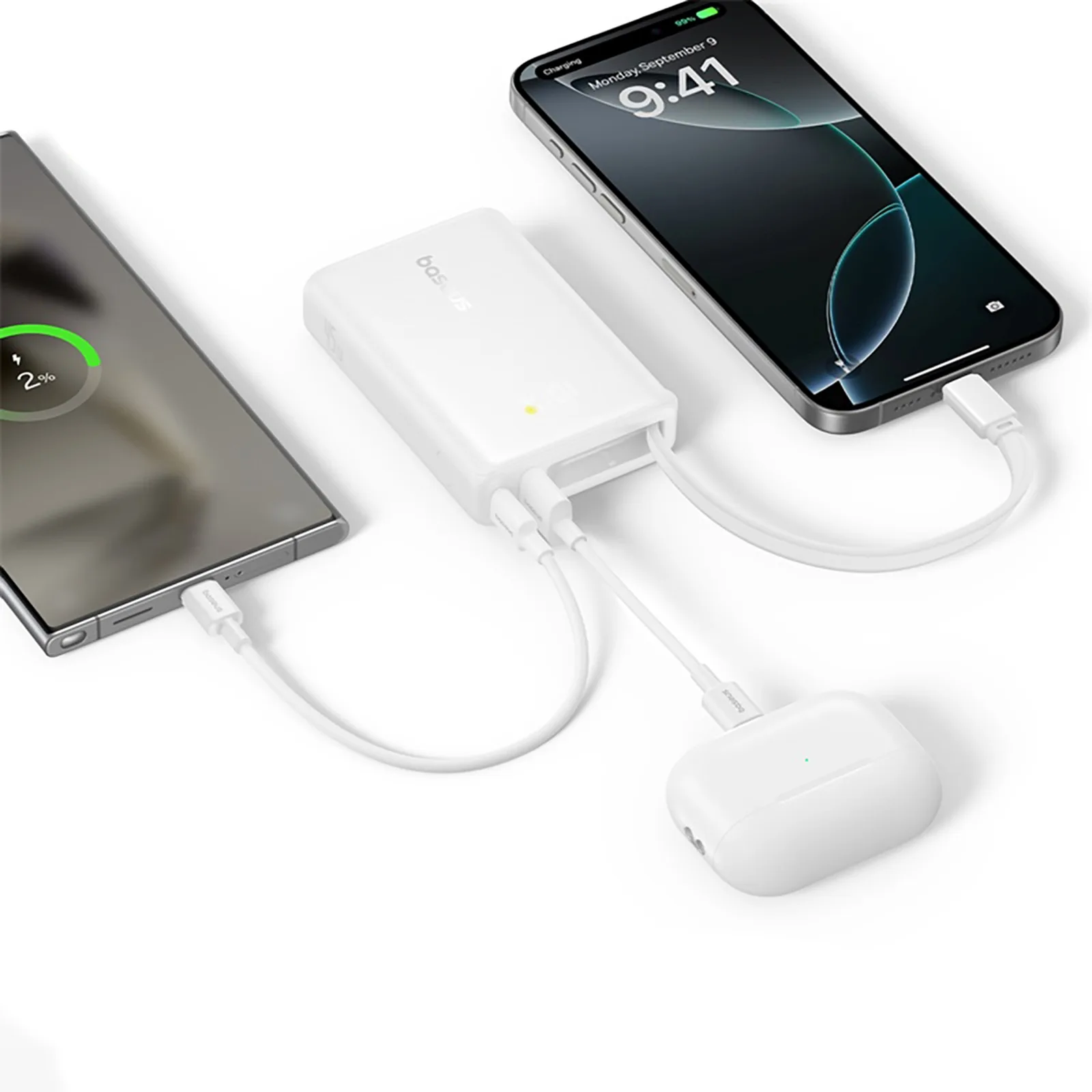 10000mAh 45W PicoGo USB-A USB-C Power Bank s ugrađenim kabelom i zaslonom - bijela 8