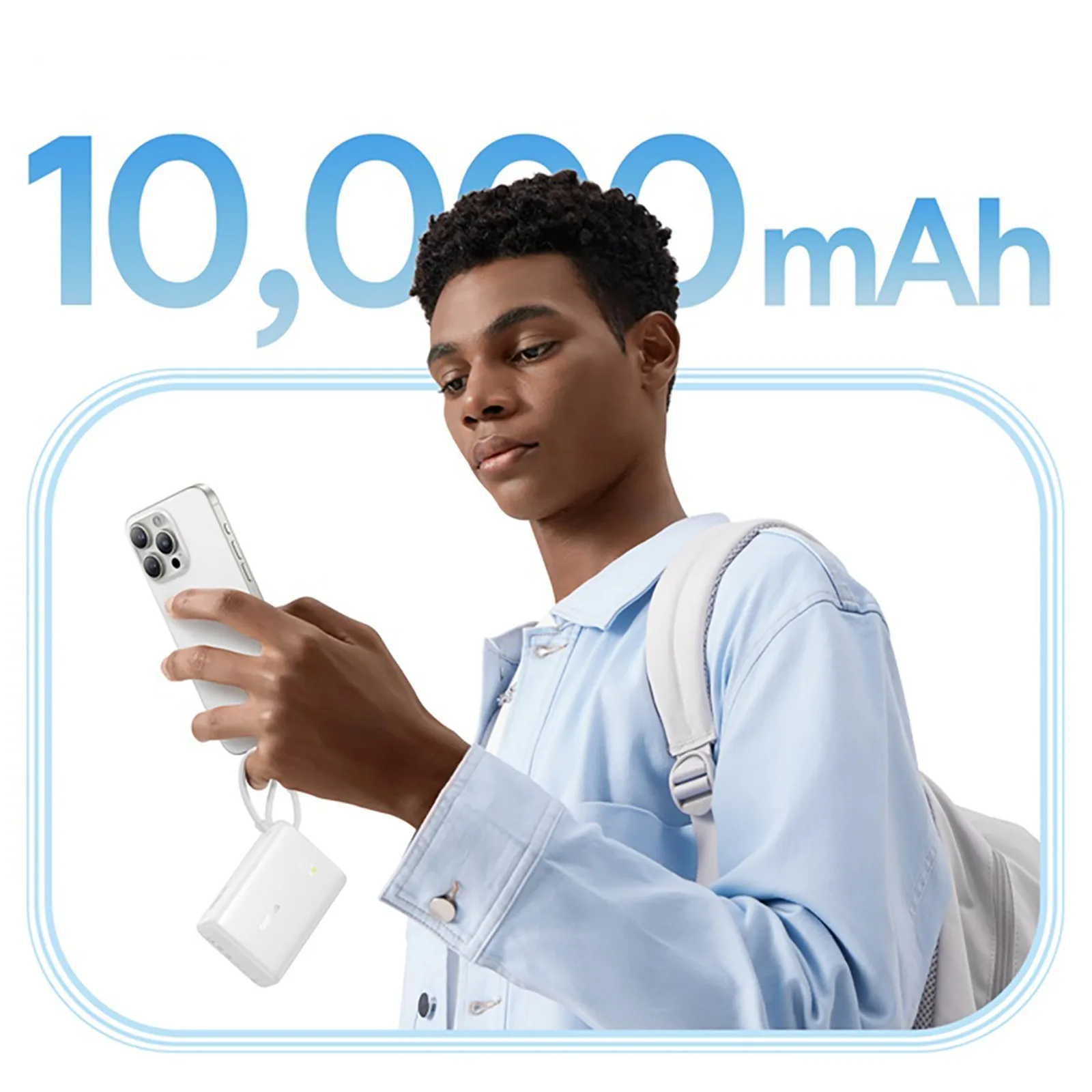 10000mAh 45W PicoGo USB-A USB-C Power Bank s ugrađenim kabelom i zaslonom - bijela 9