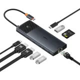 10 az 1-ben HDMI USB-A USB-C RJ45 SD TF HUB adapter - Szürke 5