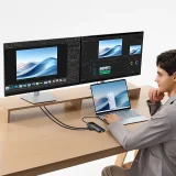 10 az 1-ben HDMI USB-A USB-C RJ45 SD TF HUB adapter - Szürke 9