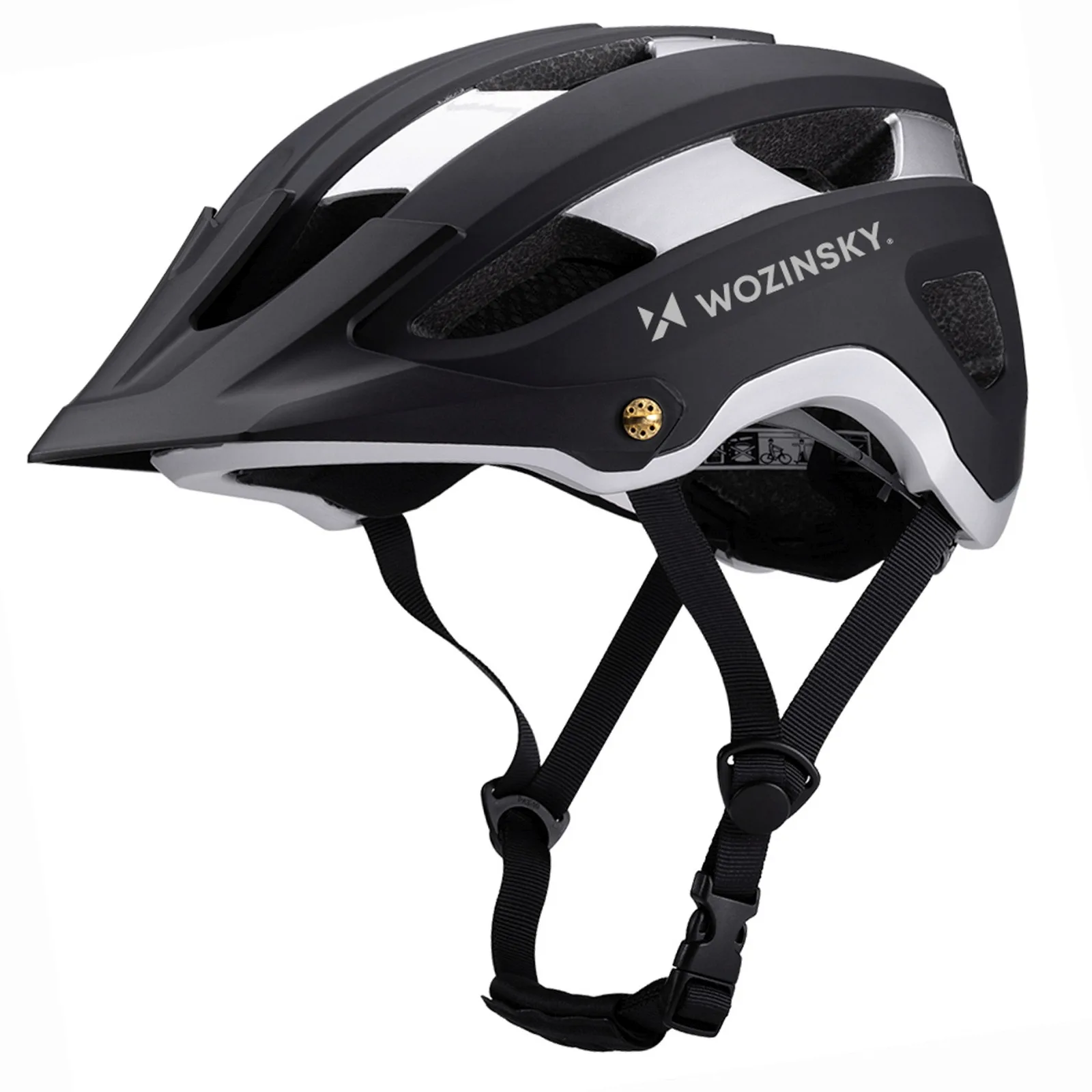 Kask rowerowy MTB z odpinanym daszkiem lekki 57-62 cm - czarno-srebrny Kask rowerowy MTB z odpinanym daszkiem lekki 57-62 cm - czarno-srebrny