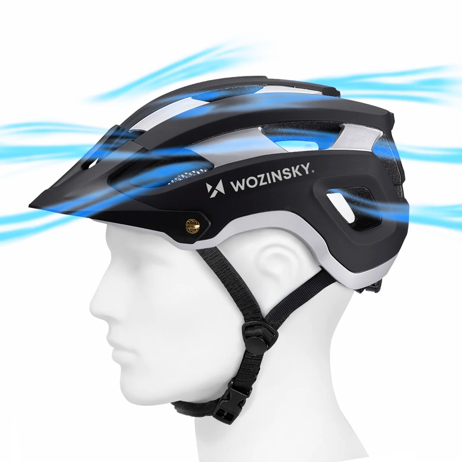 Kask rowerowy MTB z odpinanym daszkiem lekki 57-62 cm - czarno-srebrny 6