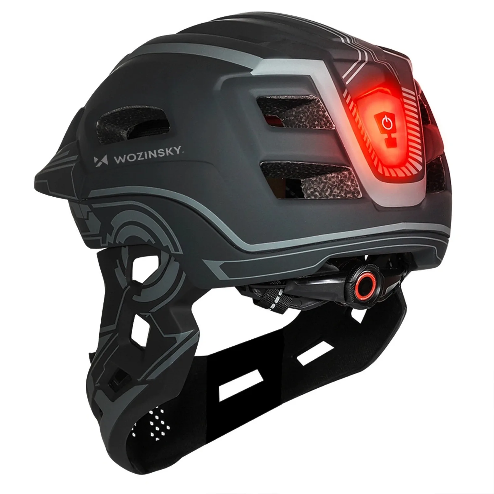 Cască de bicicletă integrală pentru copii cu lumină spate USB, 52-56 cm - gri 5