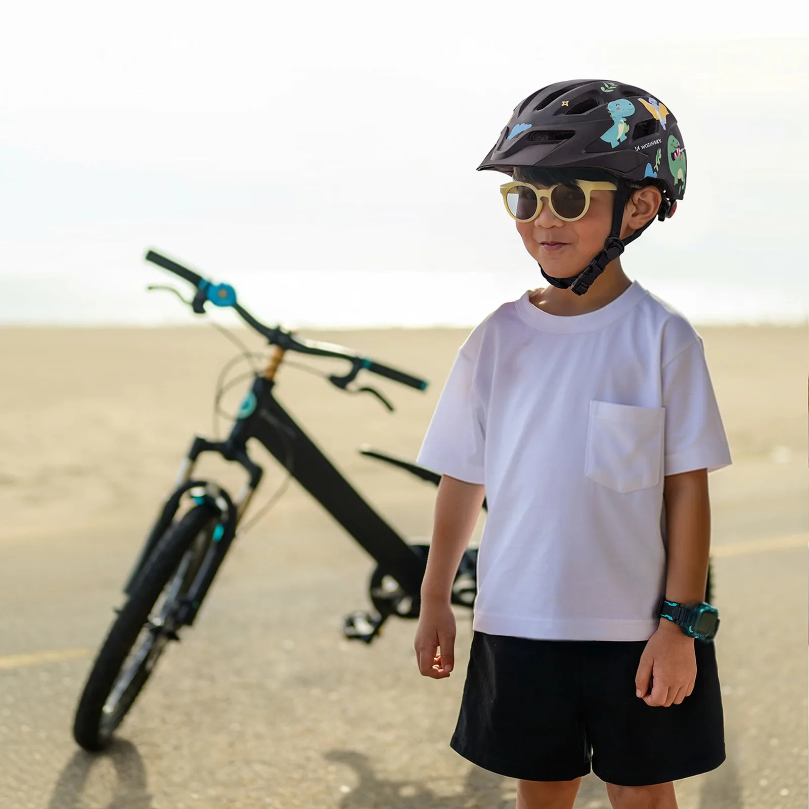 MTB-Kinderhelm mit abnehmbarem Visier, 52–56 cm – schwarz 6