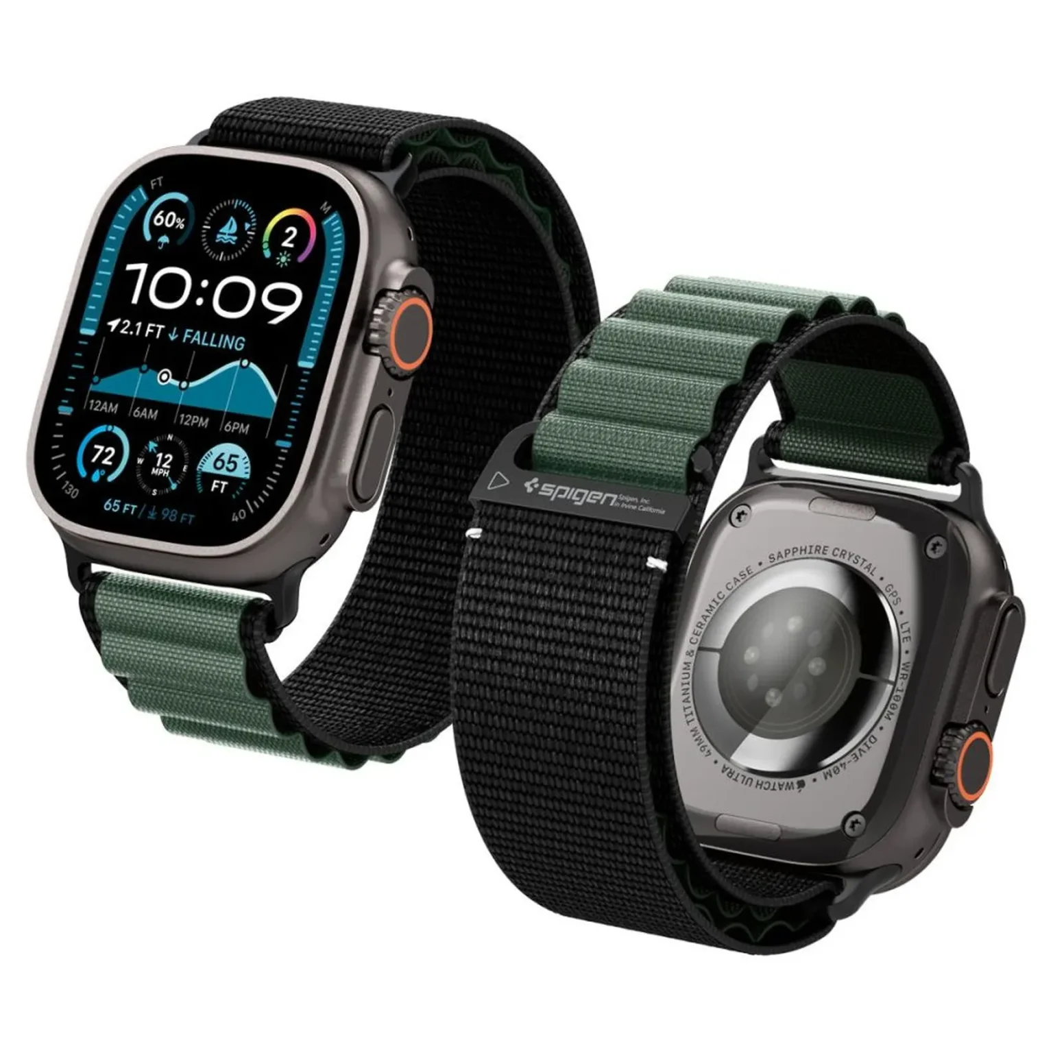 Apple Watch 44 / 45 / 46 / 49 mm Armband – schwarz und grün Apple Watch 44 / 45 / 46 / 49 mm Armband – schwarz und grün
