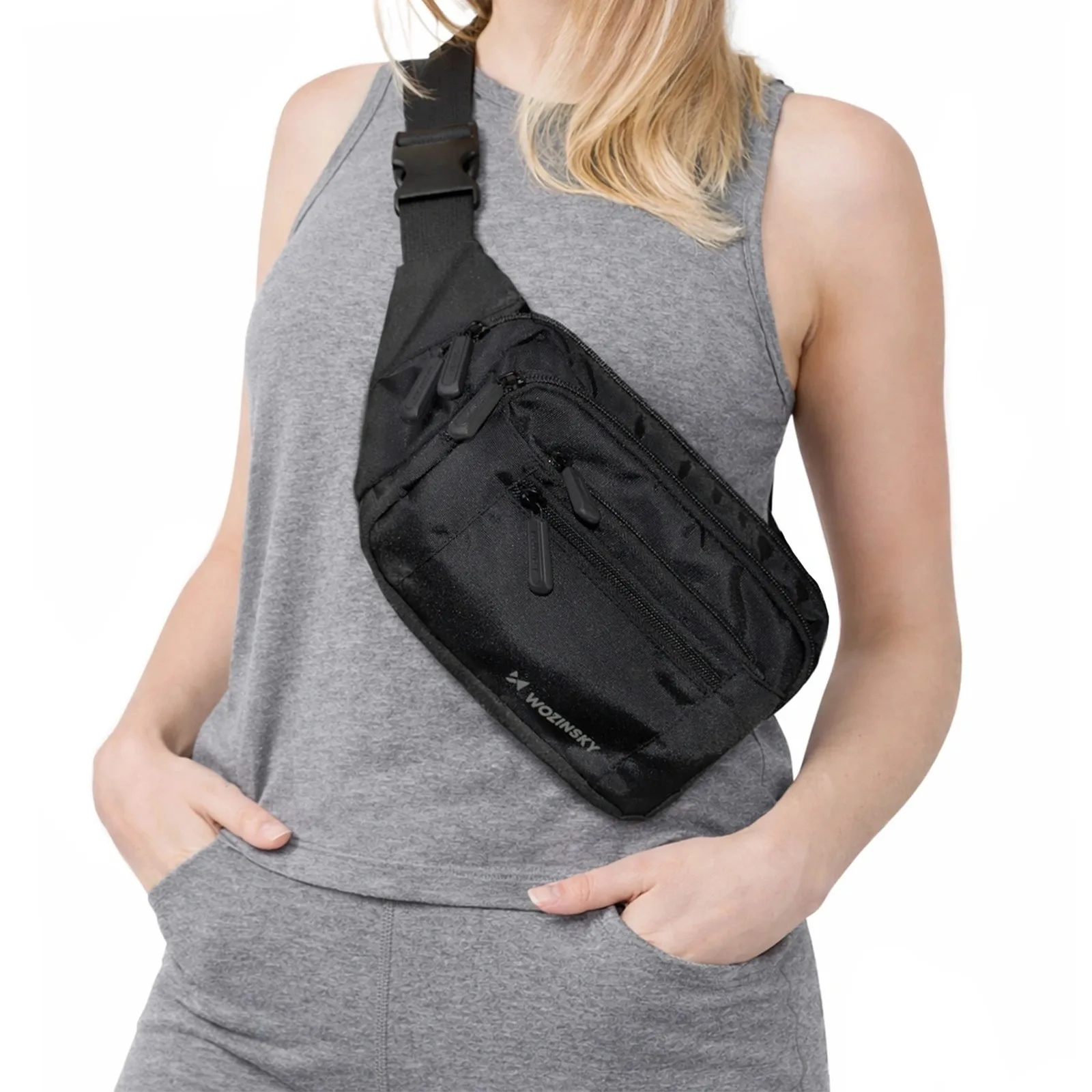 Wasserdichte Unisex-Hüft-/Umhängetasche mit verstellbarem Riemen – schwarz 4
