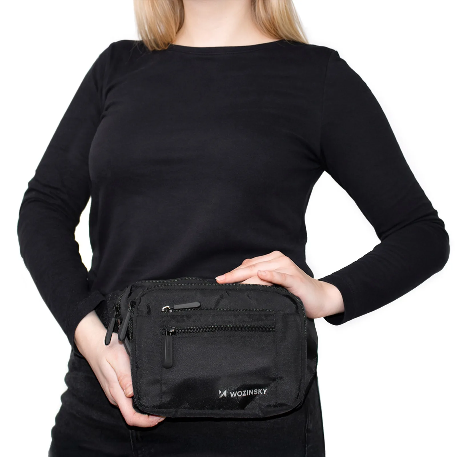 Wasserdichte Unisex-Hüft-/Umhängetasche mit verstellbarem Riemen – schwarz 11