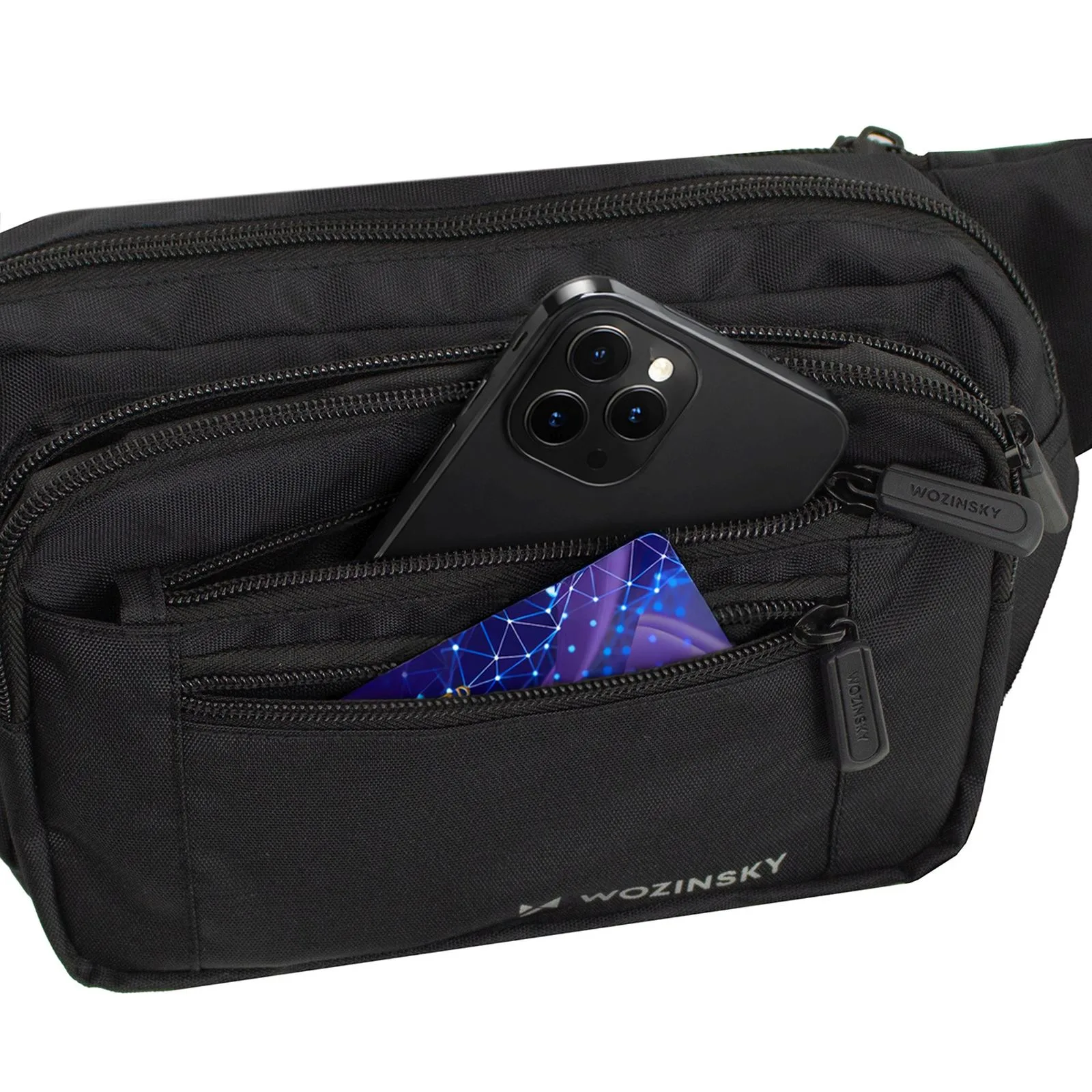 Wasserdichte Unisex-Hüft-/Umhängetasche mit verstellbarem Riemen – schwarz 7
