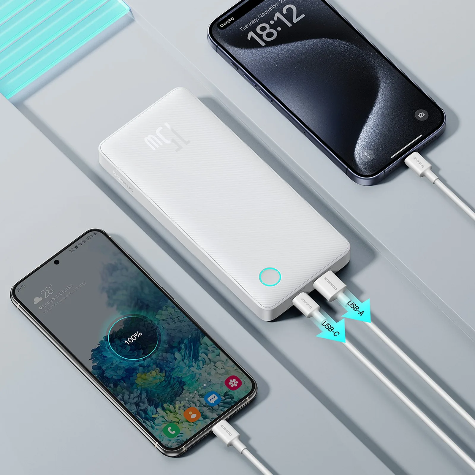Airpow Lite 10000mAh 15W Powerbank mit 30 cm langem USB-A-zu-USB-C-Kabel – Weiß 8