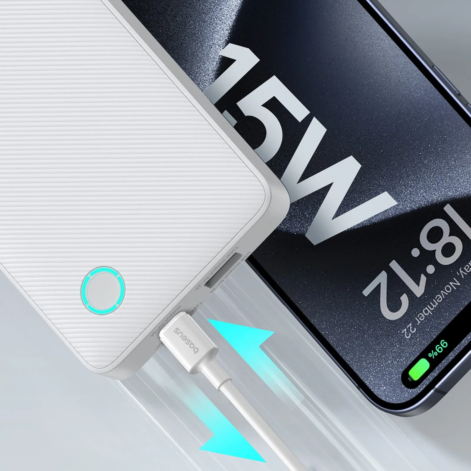 Airpow Lite 10000mAh 15W Powerbank mit 30 cm langem USB-A-zu-USB-C-Kabel – Weiß 9