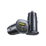 USB-C–USB-A 30 W-os autós töltő – fekete