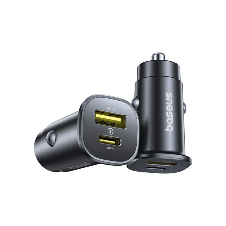 USB-C–USB-A 30 W-os autós töltő – fekete