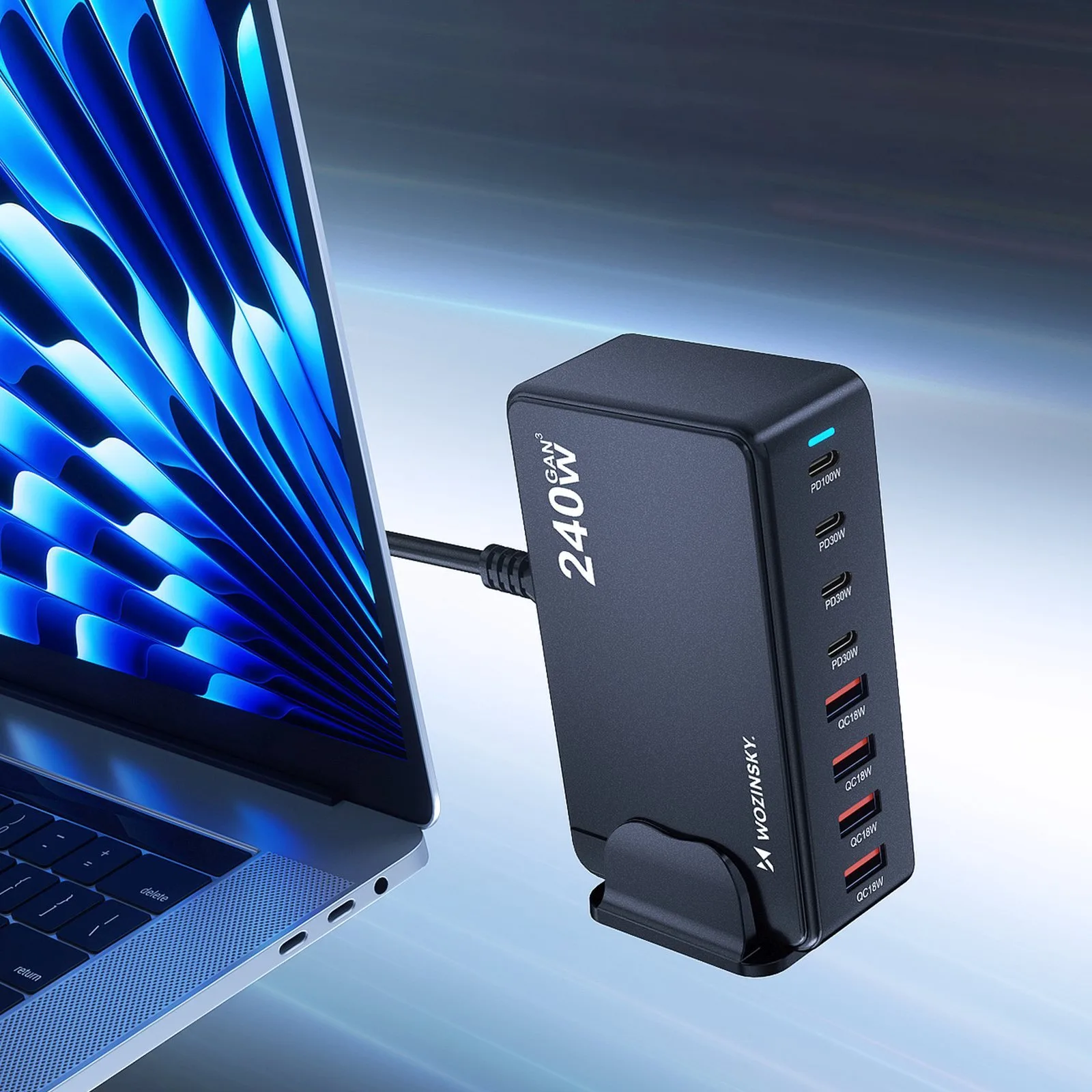 Stacja ładująca biurkowa 4x USB-A 4x USB-C GaN QC3 240W - czarna 6