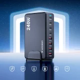 4x USB-A, 4x USB-C GaN QC3 240W asztali töltőállomás - fekete 8