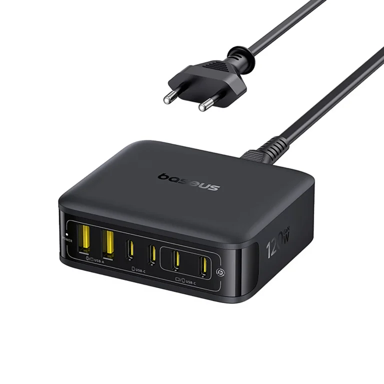 4x USB-C, 2x USB-A 120W-os töltőállomás - fekete
