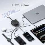 4x USB-C, 2x USB-A 120W stanica za punjenje - crna 7