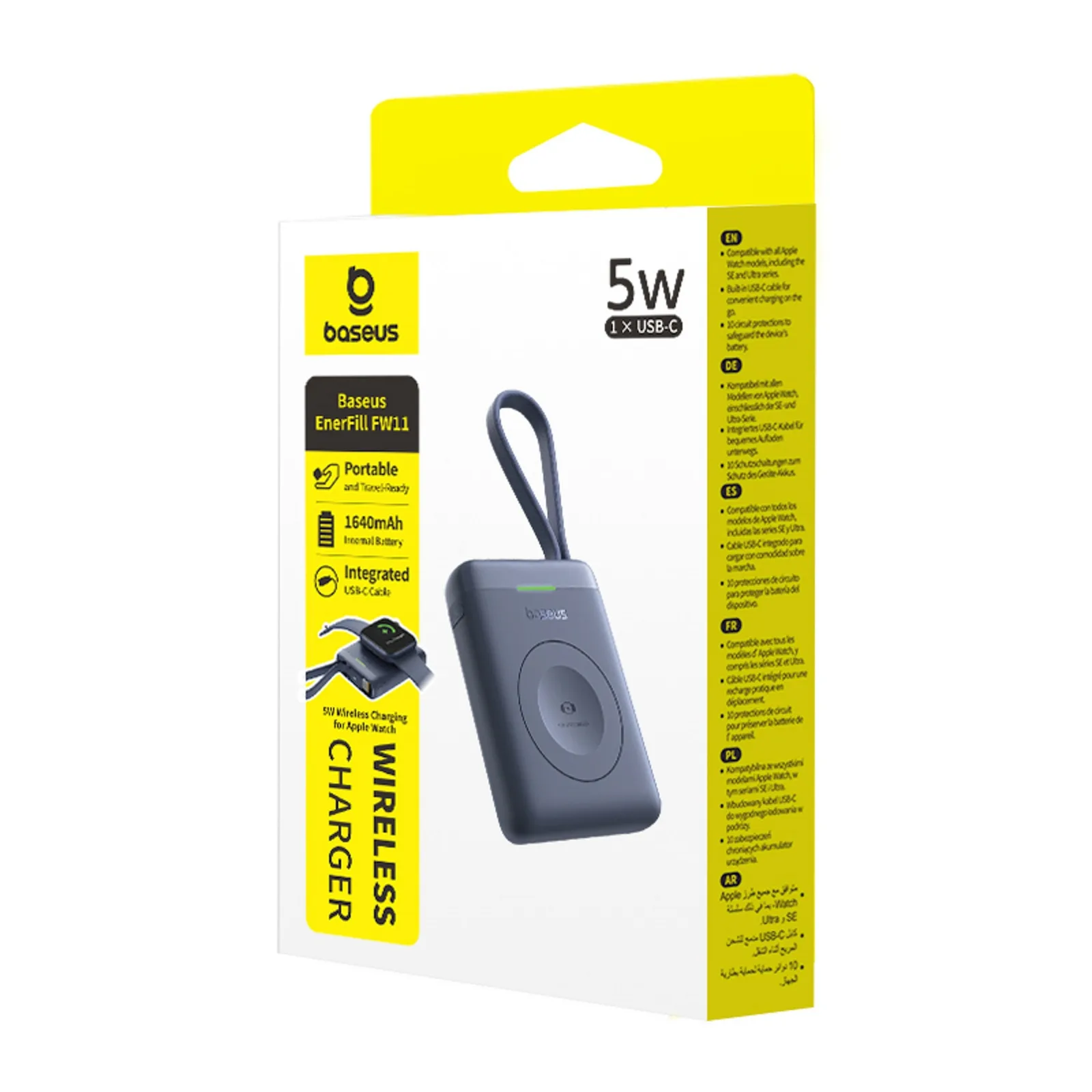 Powerbank 1640 mAh 5W EnerFill FW11 do Apple Watch z wbudowanym kablem - czarny 4