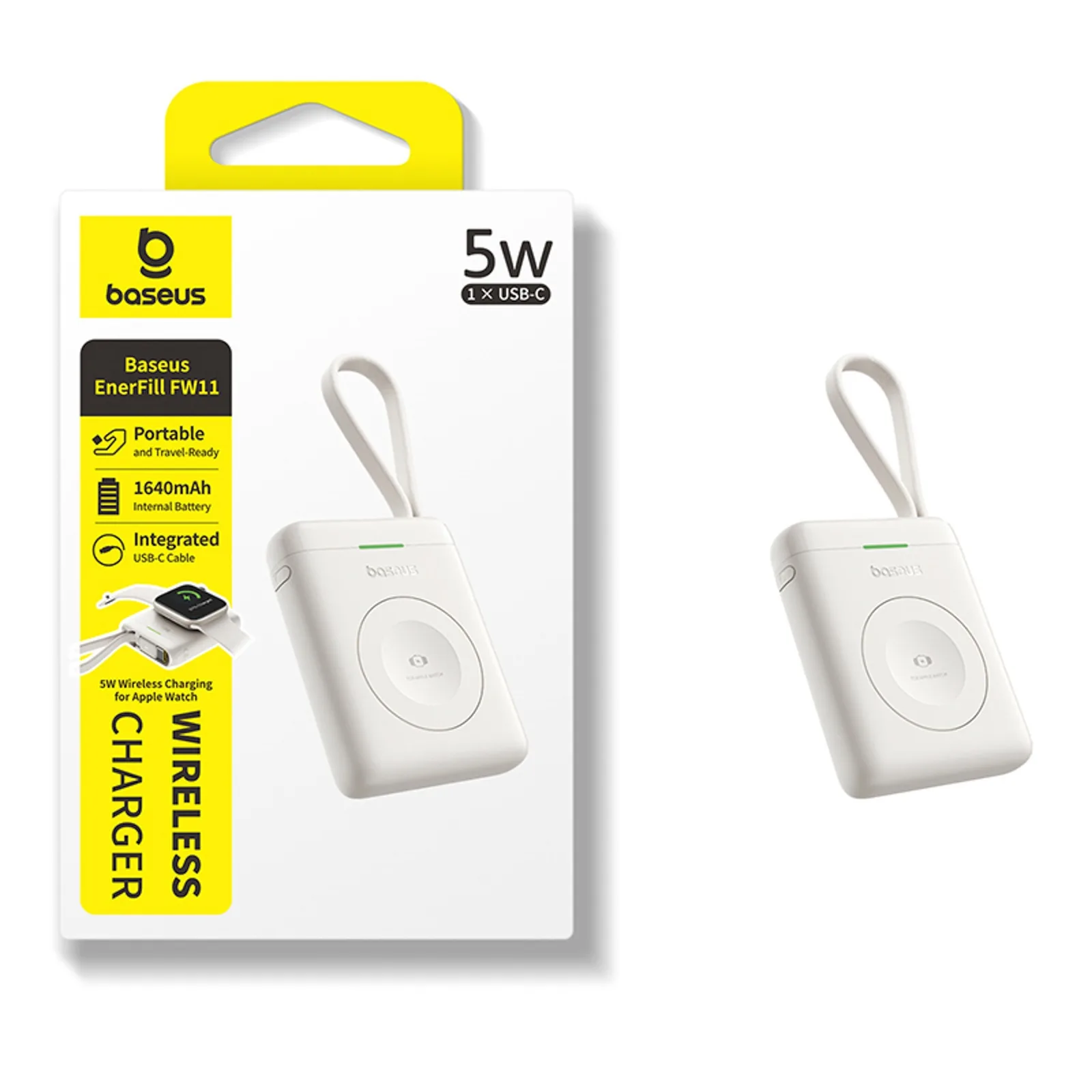EnerFill FW11 1640 mAh 5W Power Bank za Apple Watch s ugrađenim kabelom - bijela 6