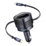 Autoladegerät mit einziehbaren USB-C- und iPhone-Lightning-Kabeln, 60 W – schwarz