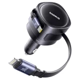 Autoladegerät mit einziehbaren USB-C- und iPhone-Lightning-Kabeln, 60 W – schwarz 3