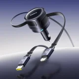 Autoladegerät mit einziehbaren USB-C- und iPhone-Lightning-Kabeln, 60 W – schwarz 6