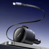 Autoladegerät mit einziehbaren USB-C- und iPhone-Lightning-Kabeln, 60 W – schwarz 9