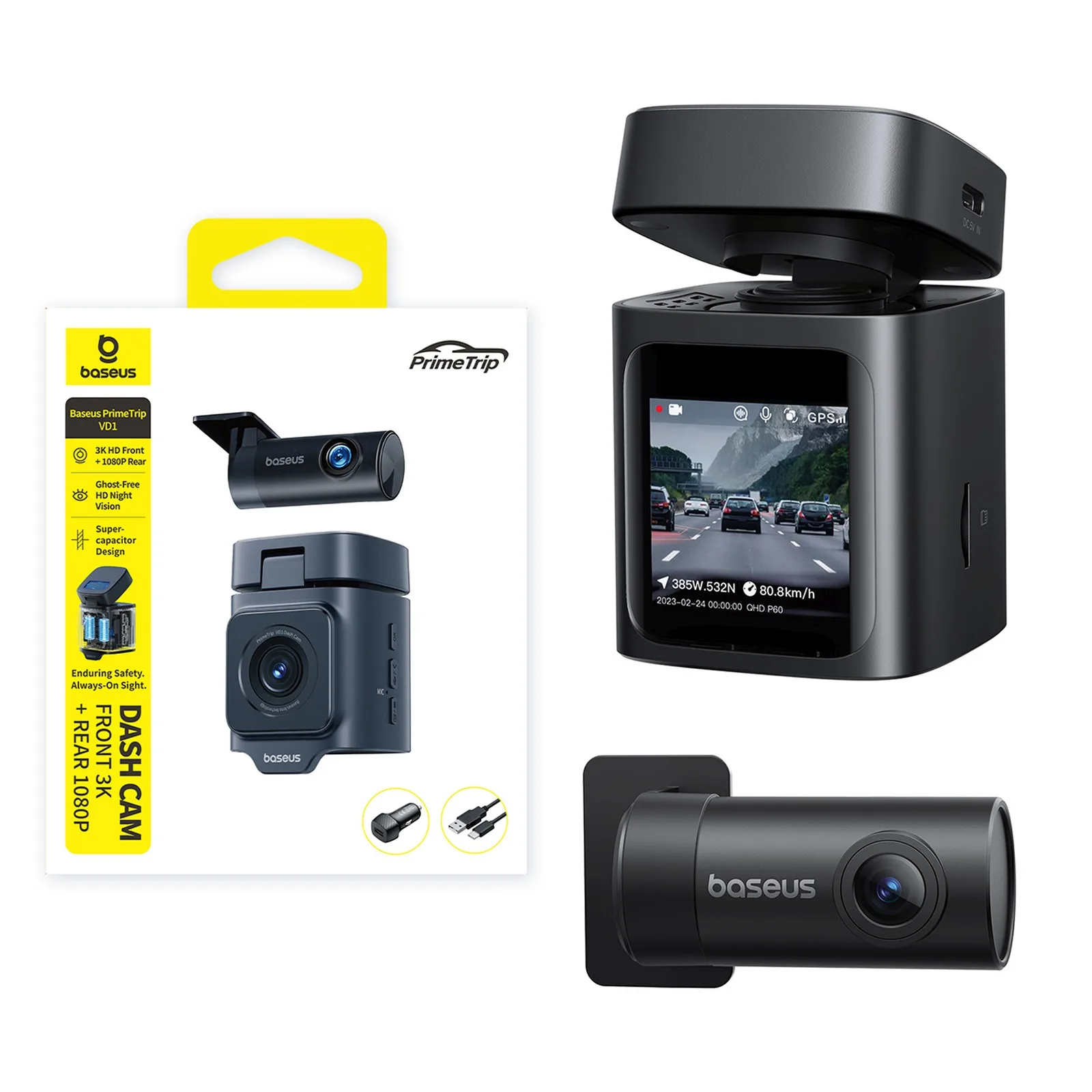 PrimeTrip VD1 2K+1080p Dash Cam - Negru 7