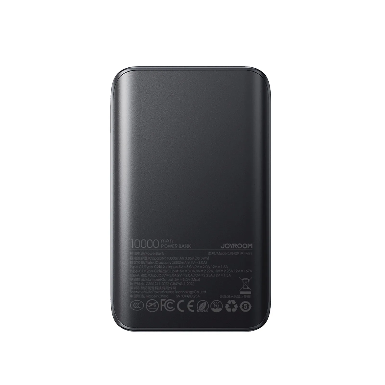 10000mAh 22.5W USB-A USB-C Power Bank kijelzővel JR-QP191 Mini - Fekete 7