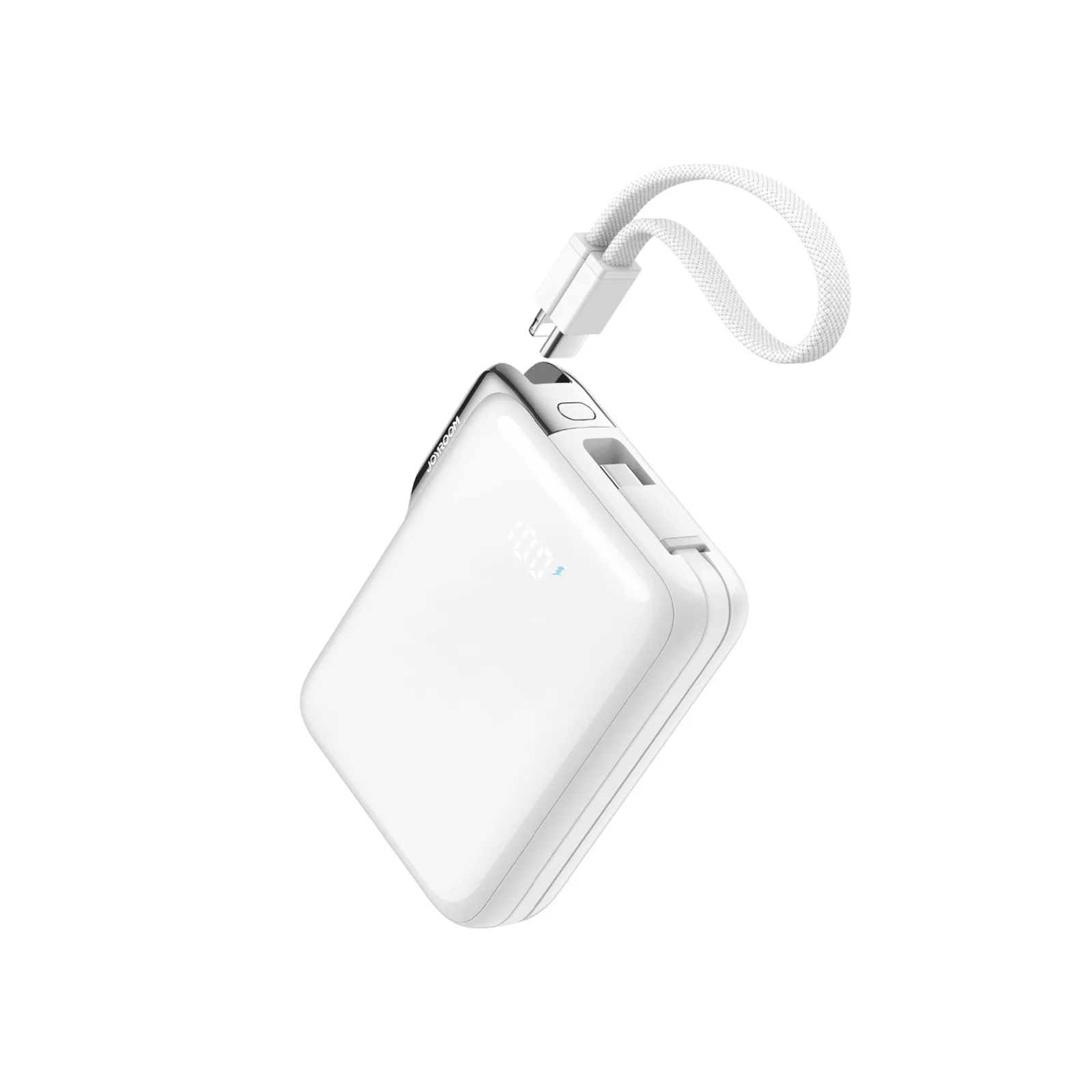 10000mAh 30W-os Power Bank beépített USB-C iPhone Lightning kábelhez - Fehér színű