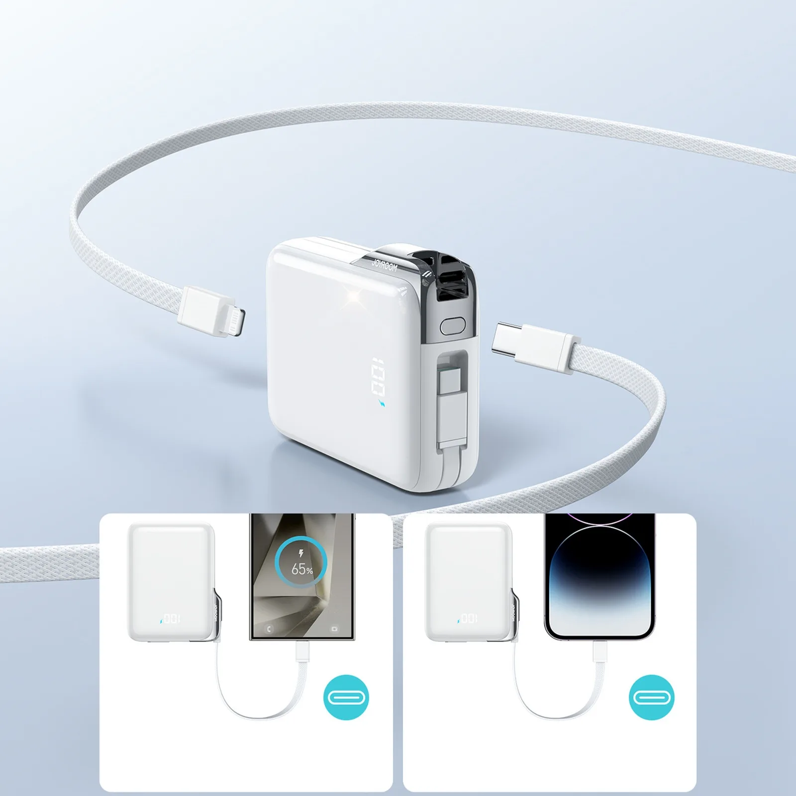 10000mAh 30W Power Bank with Built-in USB-C to iPhone Lightning Cable - White 3