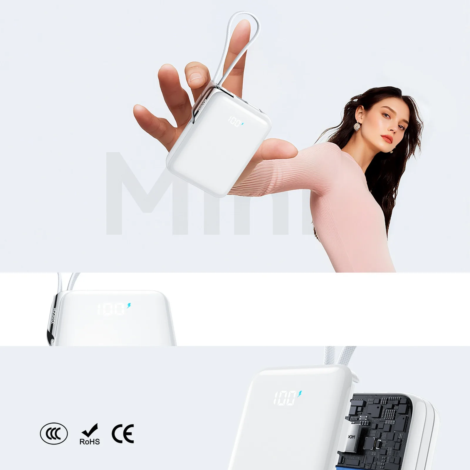 10000mAh 30W Power Bank with Built-in USB-C to iPhone Lightning Cable - White 4