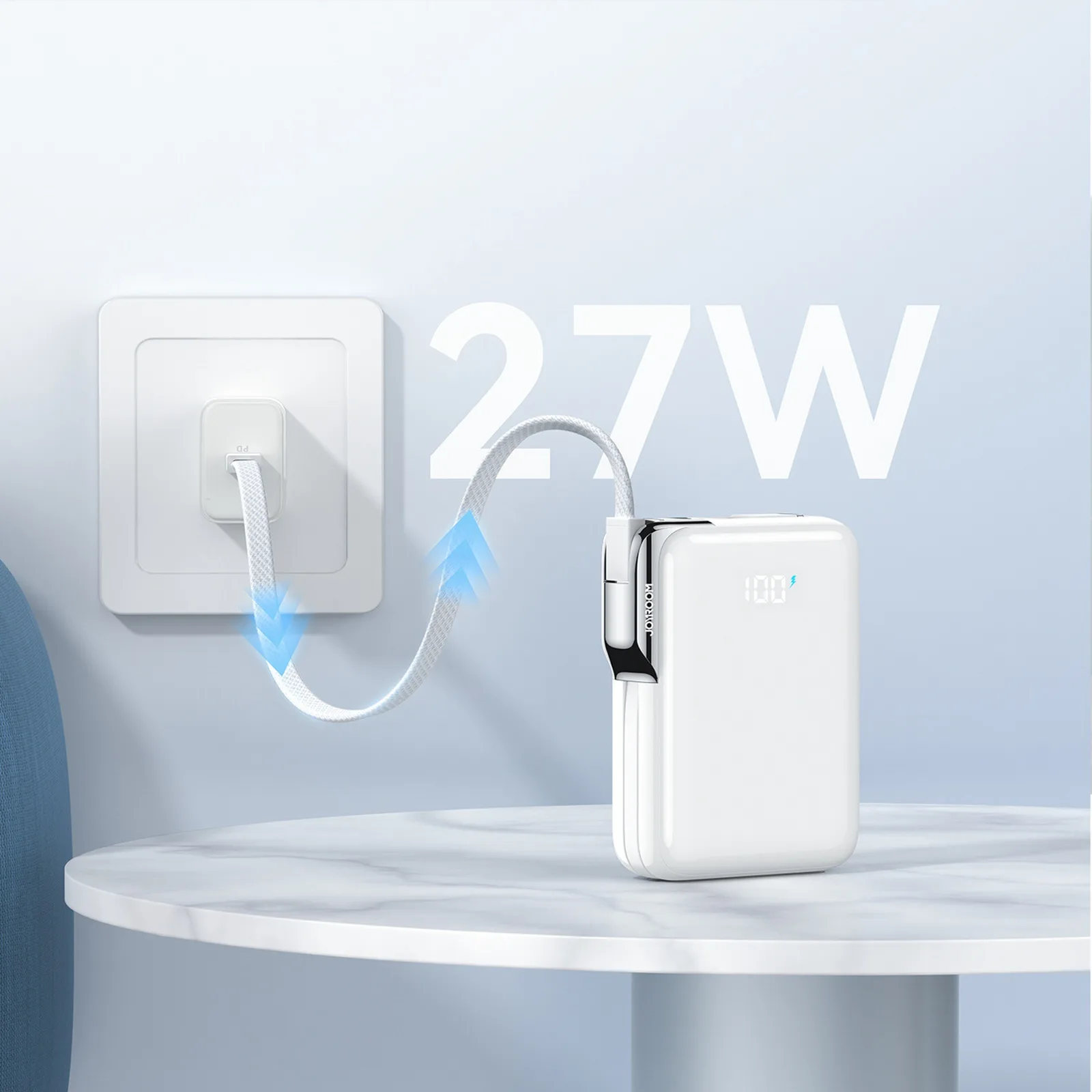 10000mAh 30W Power Bank with Built-in USB-C to iPhone Lightning Cable - White 7